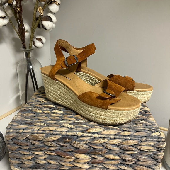 Lucky Brand Neveah Brown Leather Espadrille Strappy Buckle Wedge Size 9.5 - Picture 15 of 16